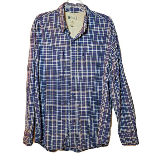 Duluth Trading Co Men's M Green Plaid Nylon Spandex Shirt Long Sleeve Outdoor - Picture 1 of 5